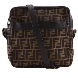 Fendi Zucca shoulder bag brown nylon canvas zipper